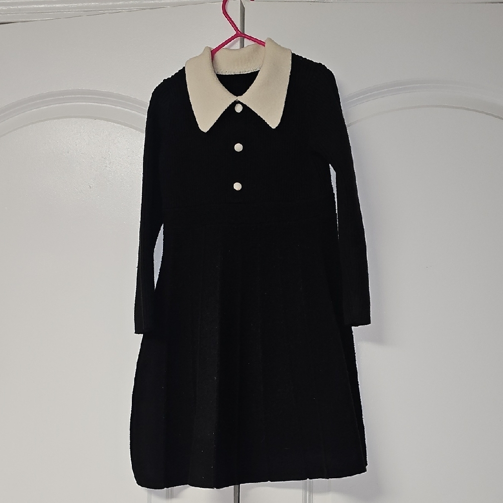 Classic Black and White Kids Dress Warm   Pleated Sweater Dress 4/5 - Picture 2 of 2